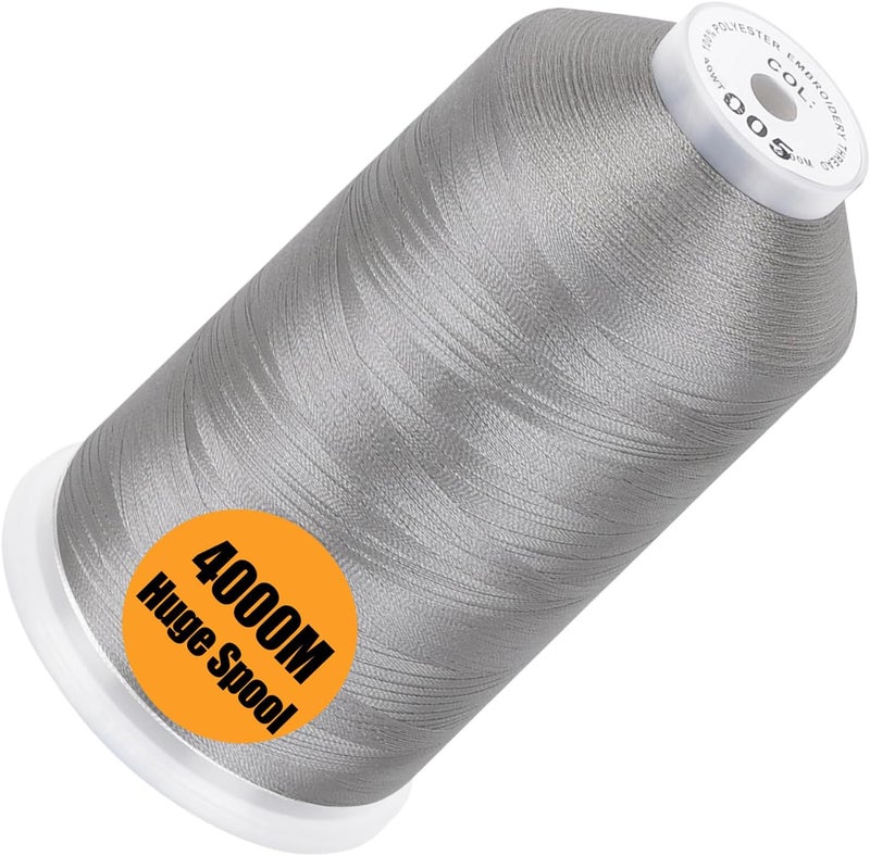 New brothread - Single Huge Spool 4000M Each Polyester Embroidery Machine Thread 40WT for Commercial and Domestic Machines - Silver - Image 1
